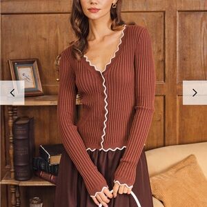 Coffee Contrasting Knit Sweater